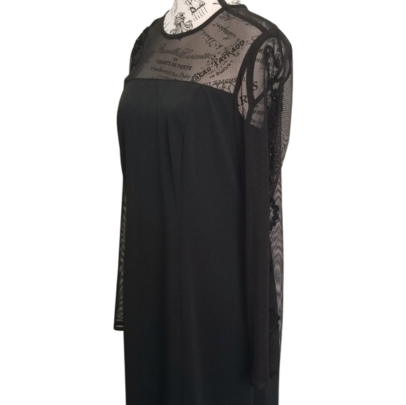 🇨🇦 Frank Lyman 90s minimalist Black Dress With Mesh Sleeves - Picture 8 of 8
